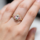 Woodland Three Stone Moissanite Pink Sapphire Engagement Ring - Orlina Jewelry