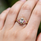 Woodland Three Stone Moissanite Pink Sapphire Engagement Ring - Orlina Jewelry