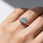 Woodland Three Stone Teal Moissanite Engagement Ring - Orlina Jewelry